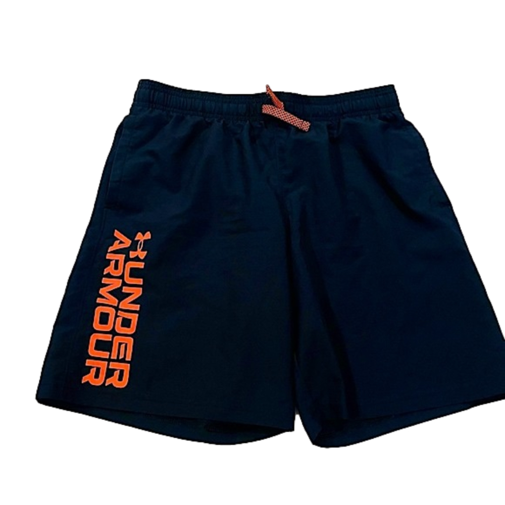 Under Armour Loose Fit Black Red Orange Casual Athletic Gym Shorts Youth Size XL